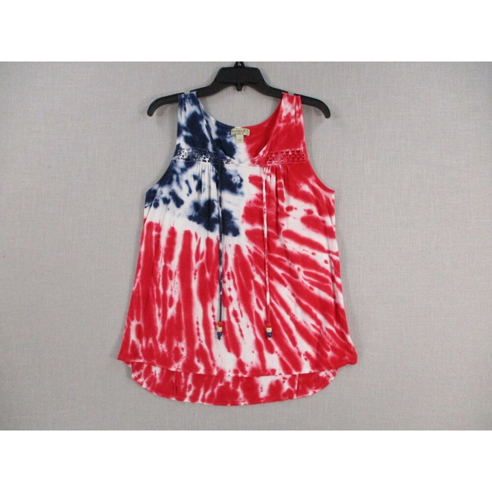 One World Womens Red‎ & Navy Tie-Dye Sleeveless Top M